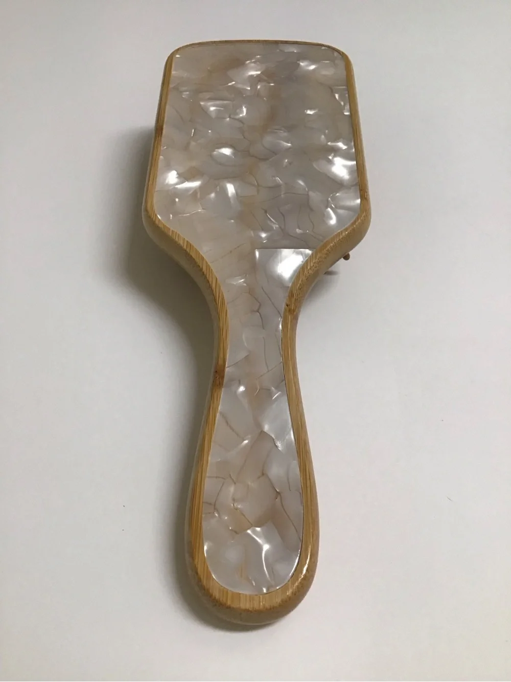 BAMBOO Paddle Hair Brush Wood MOTHER OF PEARL Bath Vanity Pearlessence Luxe NEW